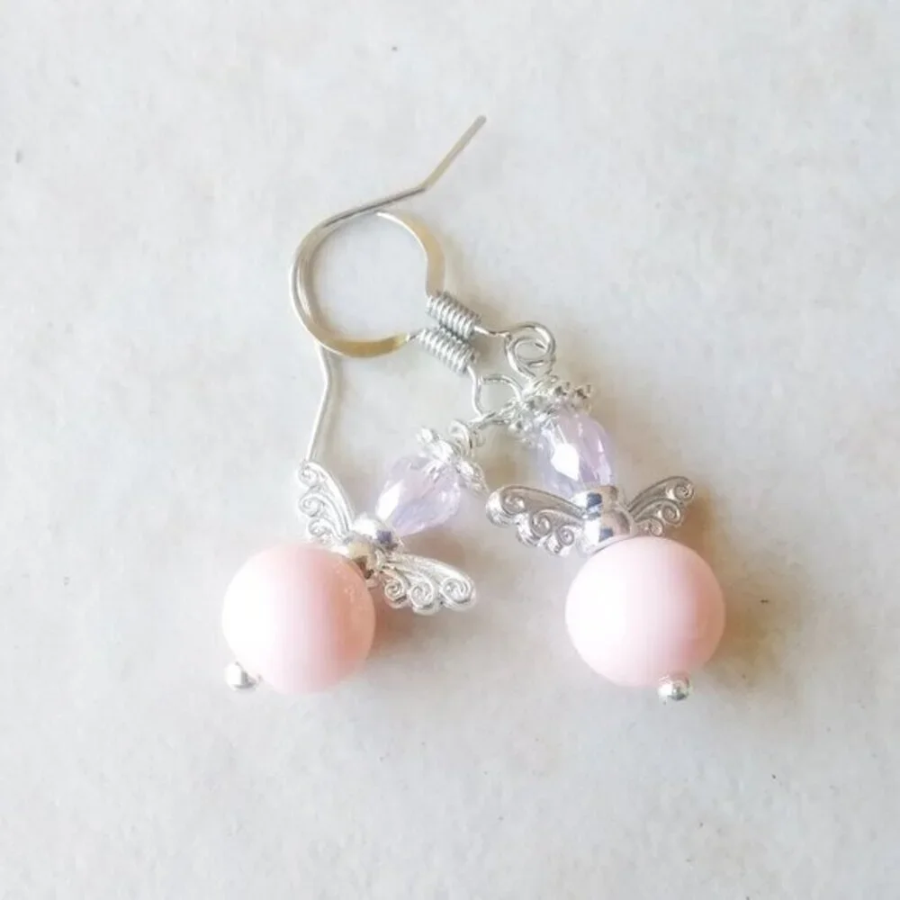 Cute Guardian Angel Earrings! Pink Angels Wings! Playful Blessings for any Age!